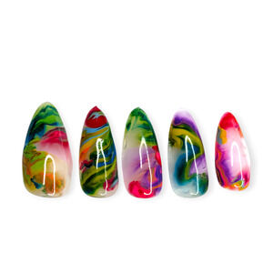 Tropical Multi Color Marble Design Press On Nail Set Customizable Sizes